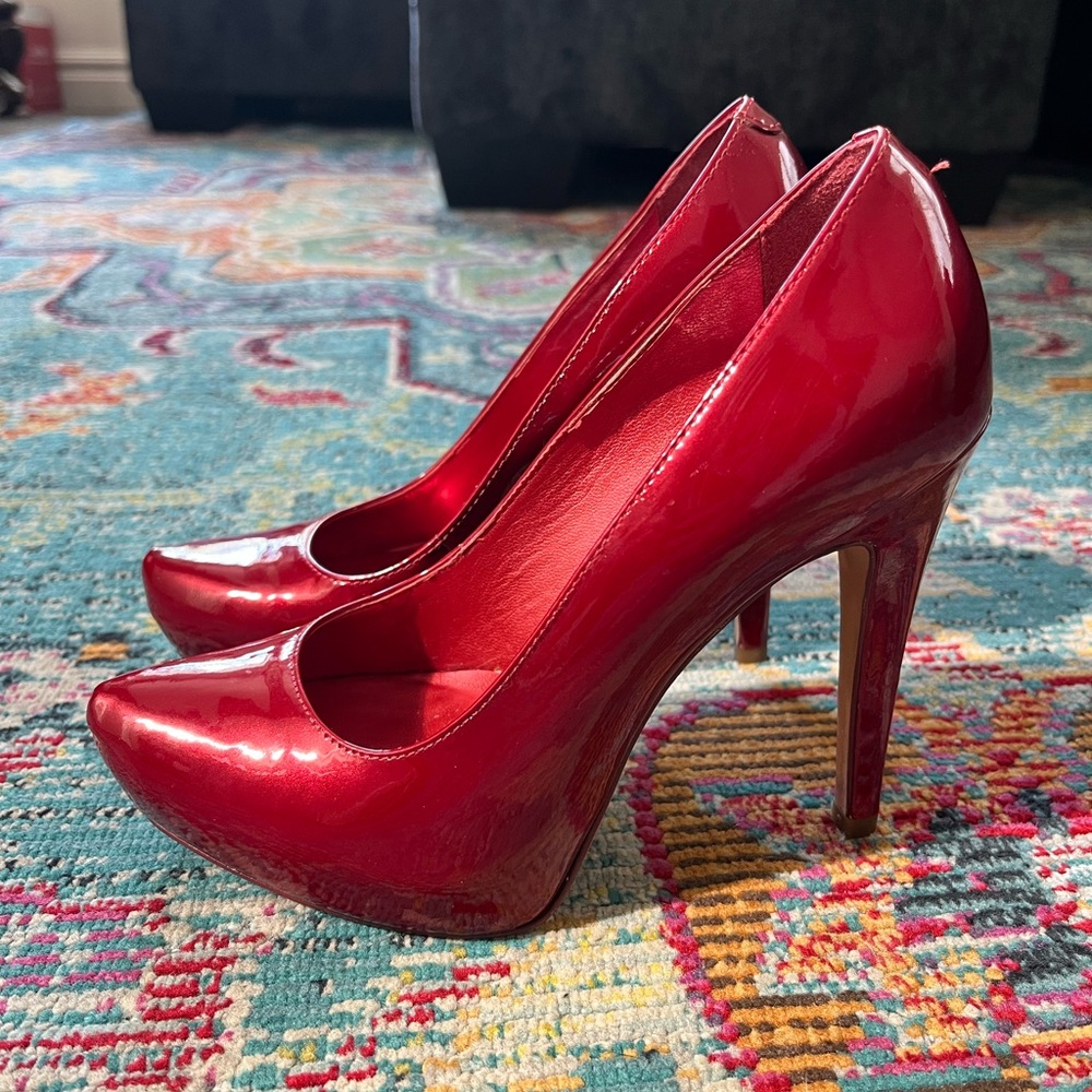 Aldo Red Patent Platform Stiletto Pumps